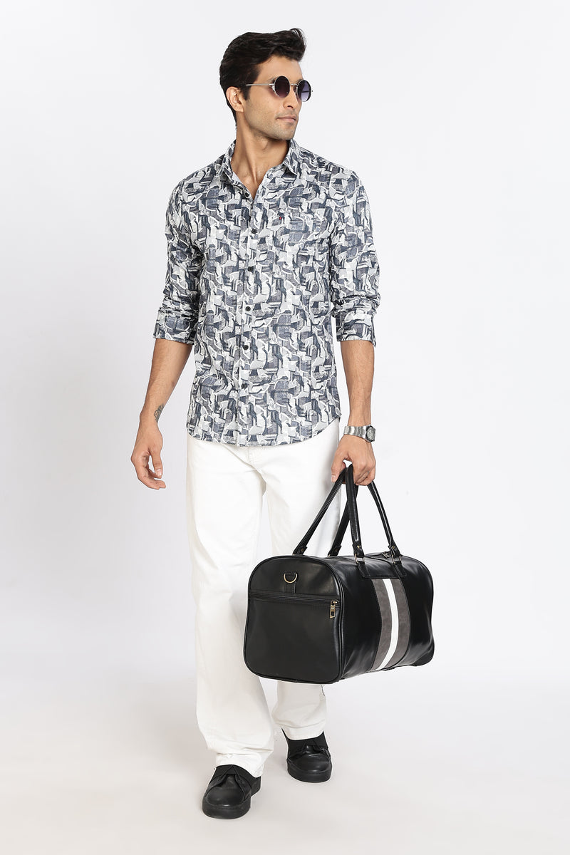 Men Blue Printed Full Sleeve Slim Fit Casual Shirt