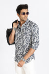 Men Blue Printed Full Sleeve Slim Fit Casual Shirt