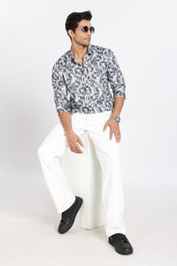 Men Blue Printed Full Sleeve Slim Fit Casual Shirt