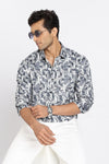Men Blue Printed Full Sleeve Slim Fit Casual Shirt