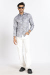 Men Grey Floral Print Full Sleeve Slim Fit Casual Shirts