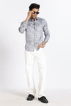 Men Grey Floral Print Full Sleeve Slim Fit Casual Shirts