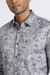 Men Grey Floral Print Full Sleeve Slim Fit Casual Shirts