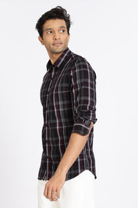 Men Brown Checkered Full Sleeve Slim Fit Casual Shirt