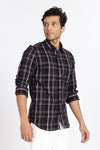 Men Brown Checkered Full Sleeve Slim Fit Casual Shirt