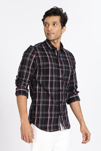 Men Brown Checkered Full Sleeve Slim Fit Casual Shirt