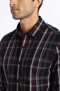 Men Brown Checkered Full Sleeve Slim Fit Casual Shirt