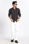 Men Brown Checkered Full Sleeve Slim Fit Casual Shirt
