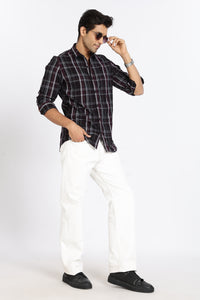 Men Brown Checkered Full Sleeve Slim Fit Casual Shirt