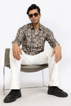 Men Brown Leaf Print Full Sleeve Slim Fit Casual Shirts