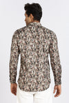 Men Brown Leaf Print Full Sleeve Slim Fit Casual Shirts
