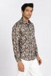 Men Brown Leaf Print Full Sleeve Slim Fit Casual Shirts