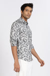 Men Grey Printed Full Sleeve Slim Fit Casual Shirt