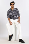 Men Dark Grey Printed Full Sleeve Slim Fit Casual Shirts