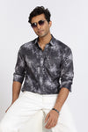 Men Dark Grey Printed Full Sleeve Slim Fit Casual Shirts