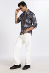 Men Dark Grey Printed Full Sleeve Slim Fit Casual Shirts