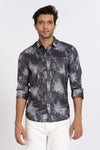 Men Dark Grey Printed Full Sleeve Slim Fit Casual Shirts