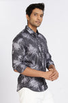 Men Dark Grey Printed Full Sleeve Slim Fit Casual Shirts