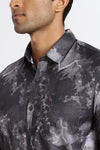 Men Dark Grey Printed Full Sleeve Slim Fit Casual Shirts
