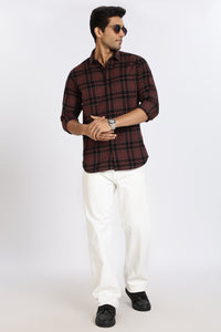 Men Brown Vintage Checks Full Sleeve Slim Fit Casual Shirts