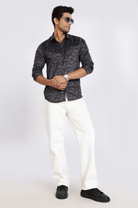Men Blue Floral Print Full Sleeve Slim Fit Casual Shirts