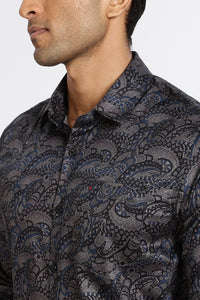 Men Blue Floral Print Full Sleeve Slim Fit Casual Shirts