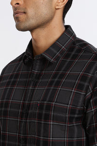 Men Grey Vintage Checks Full Sleeve Slim Fit Casual Shirts