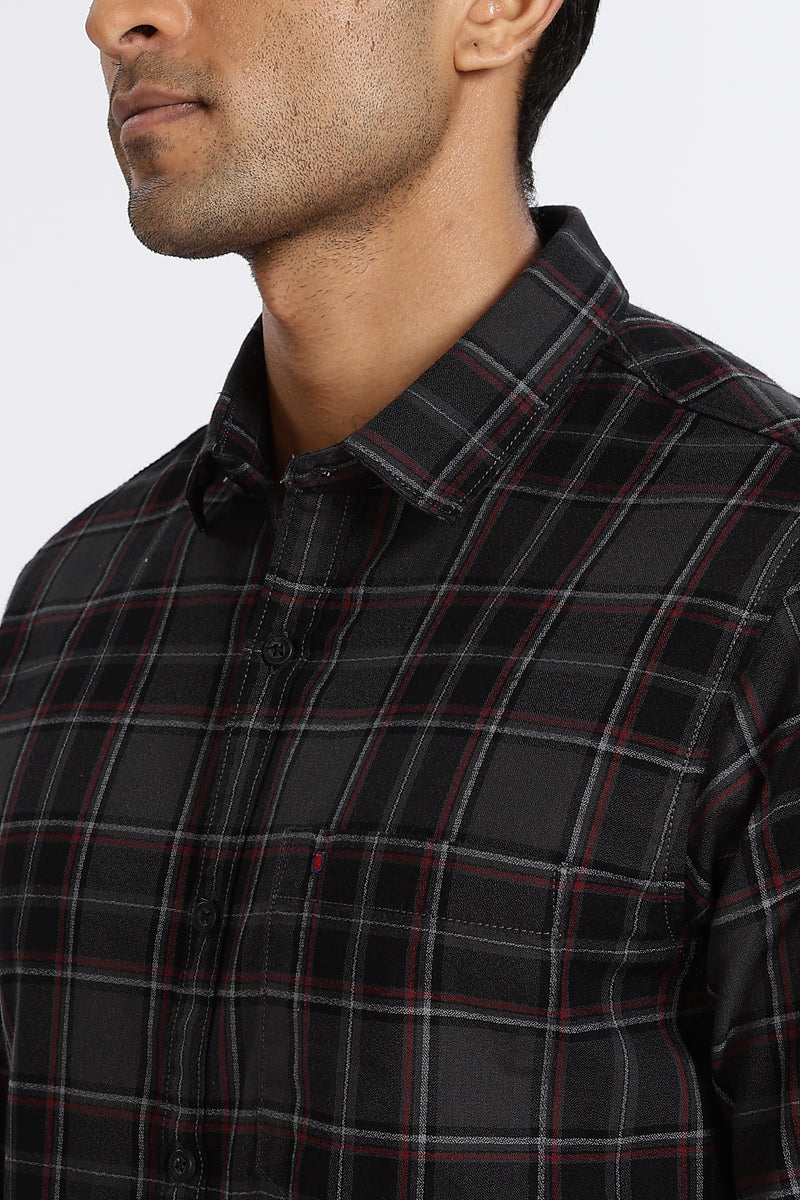Men Grey Vintage Checks Full Sleeve Slim Fit Casual Shirts