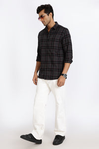 Men Grey Vintage Checks Full Sleeve Slim Fit Casual Shirts