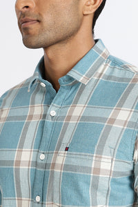 Men Blue Checkered Full Sleeve Slim Fit Casual Shirts