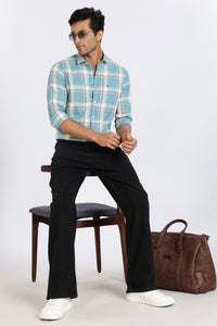 Men Blue Checkered Full Sleeve Slim Fit Casual Shirts