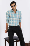 Men Blue Checkered Full Sleeve Slim Fit Casual Shirts