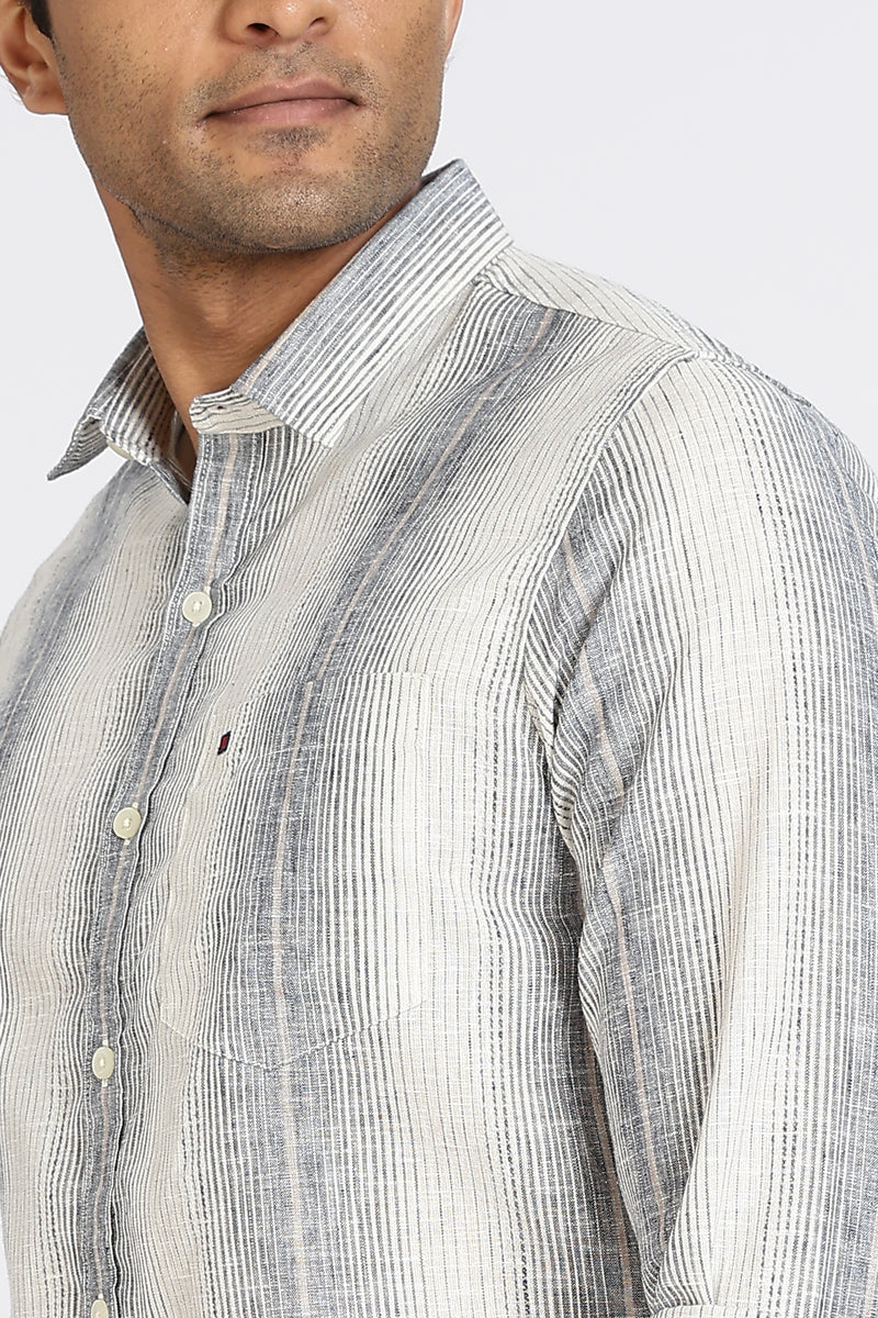 Men Navy Stripes Full Sleeve Slim Fit Casual Shirts