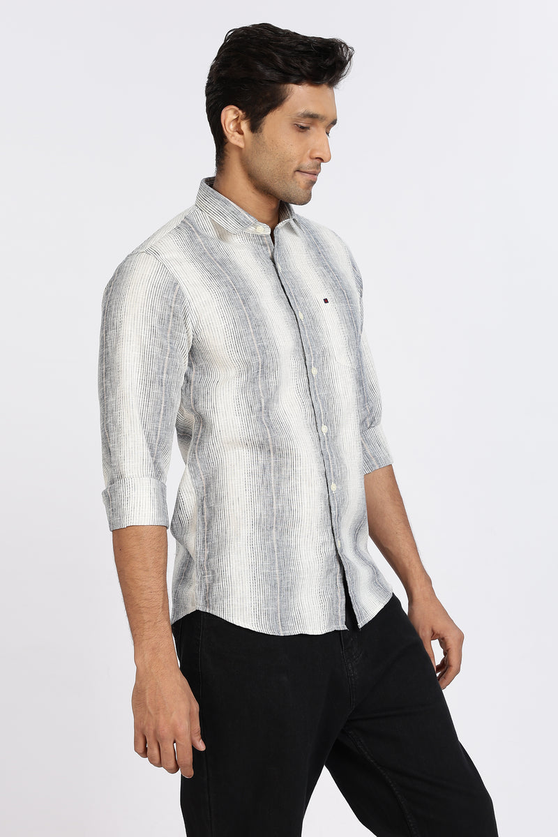 Men Navy Stripes Full Sleeve Slim Fit Casual Shirts