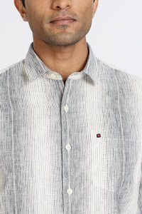 Men Navy Stripes Full Sleeve Slim Fit Casual Shirts