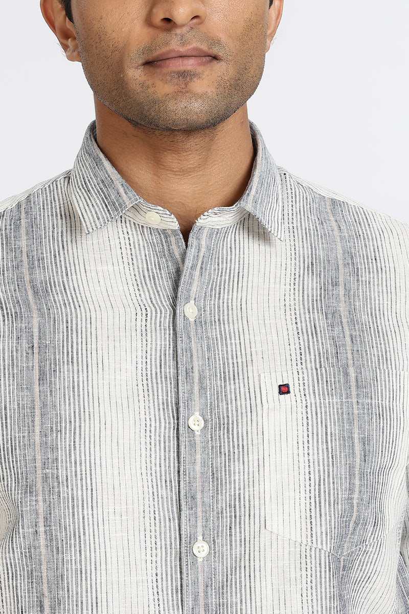 Men Navy Stripes Full Sleeve Slim Fit Casual Shirts