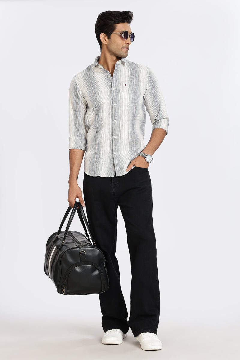 Men Navy Stripes Full Sleeve Slim Fit Casual Shirts