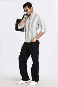 Men Navy Stripes Full Sleeve Slim Fit Casual Shirts