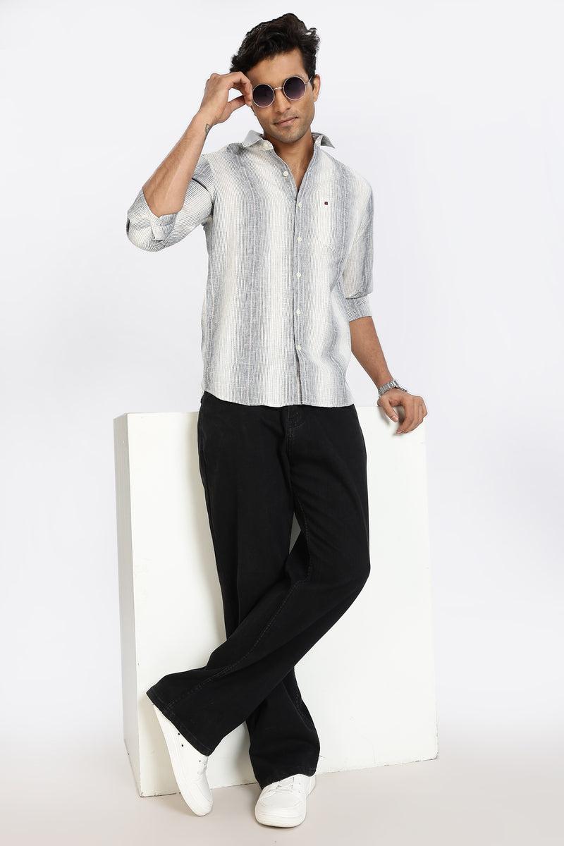 Men Navy Stripes Full Sleeve Slim Fit Casual Shirts