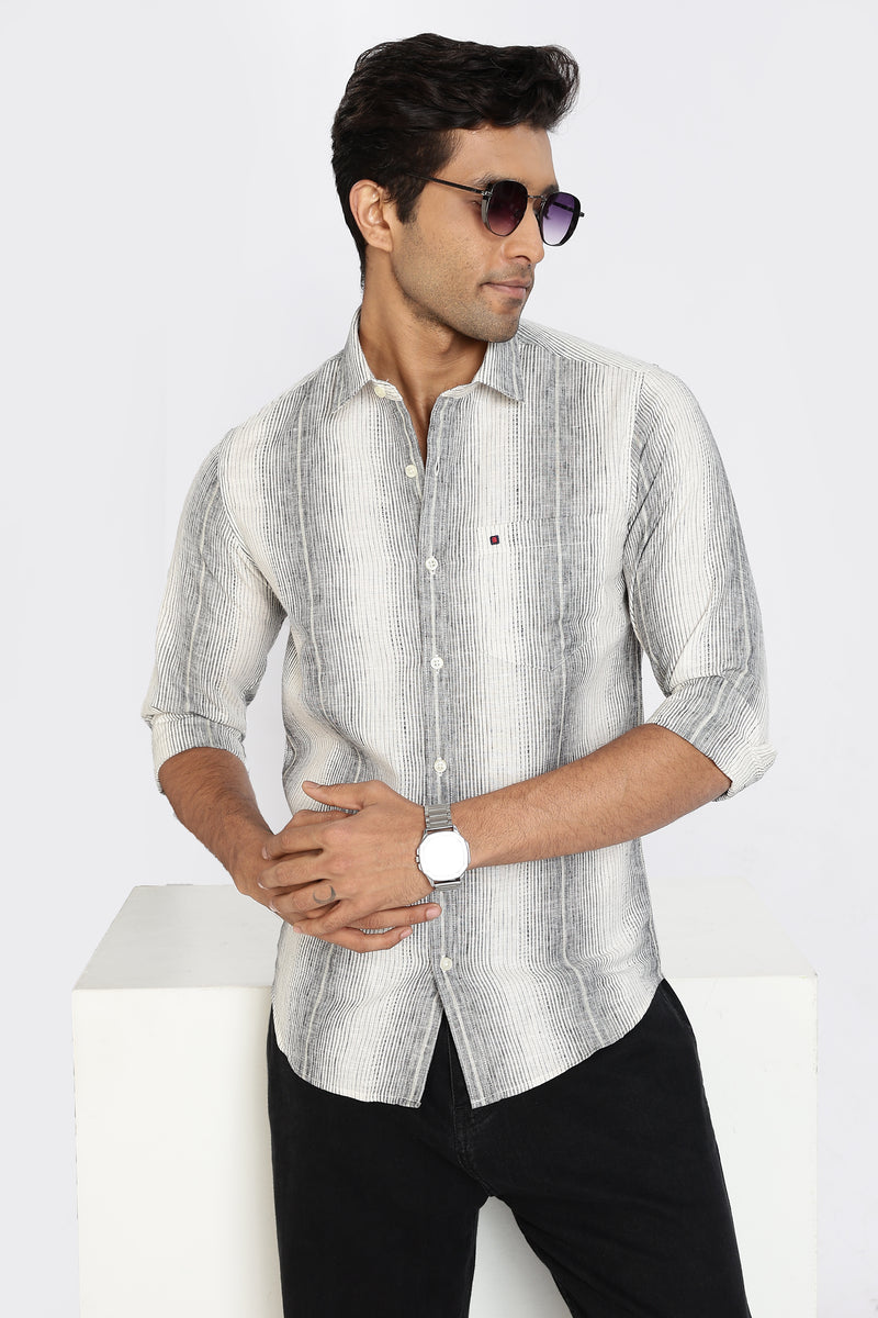Men Black Stripes Full Sleeve Slim Fit Casual Shirts