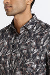 Men Blue Leaf Print Full Sleeve Slim Fit Casual Shirts