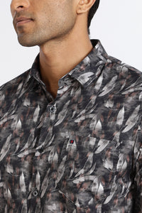 Men Blue Leaf Print Full Sleeve Slim Fit Casual Shirts