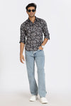 Men Blue Leaf Print Full Sleeve Slim Fit Casual Shirts