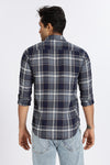Men Navy Textured Check Full Sleeve Slim Fit Casual Shirts