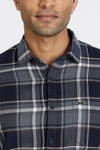Men Navy Textured Check Full Sleeve Slim Fit Casual Shirts