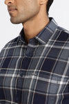 Men Navy Textured Check Full Sleeve Slim Fit Casual Shirts