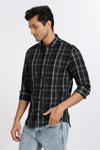 Men Green Checkered  Full Sleeve Slim Fit Casual Shirt