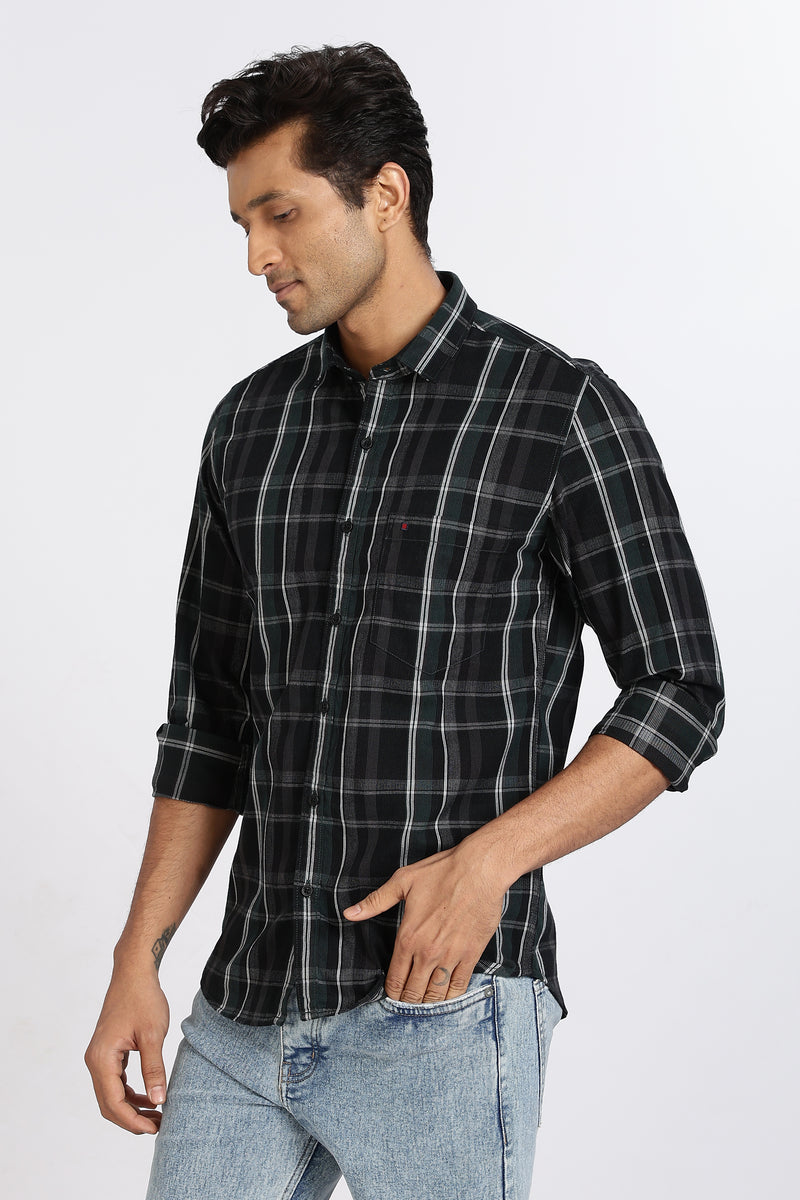 Men Green Checkered  Full Sleeve Slim Fit Casual Shirt