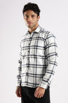 Men White Cotton Slim Fit Full Sleeve Checkered Shirt
