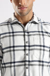 Men White Cotton Slim Fit Full Sleeve Checkered Shirt